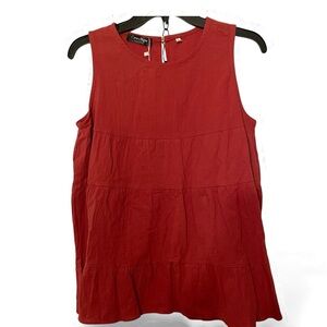 Coeur de Vague Ruffled Tier Swing Top NWT Women L Rust Sleeveless Boho Babydoll